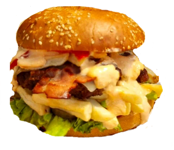 Burger Speed Chiflă, Salată, Carne Vită-Porc, Cartofi Pai, Bacăn, Mix Murături, Rosii, Sos Burger, Ketchup 20 Ron